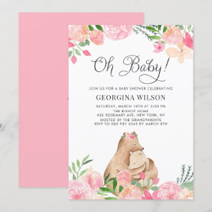 Invitation Cute Watercolor Maman et Baby Bear Baby Shower