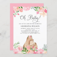 Cute Watercolor Maman et Ourson Baby Shower