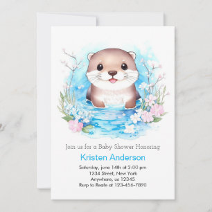 Invitation Cute Watercolor Otter Wonderland Boy Baby shower
