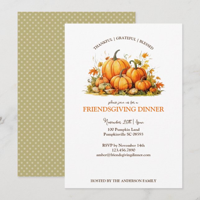 Invitation Cute Watercolor Pumpkins Friendsgiving Thanksgivin (Devant / Derrière)