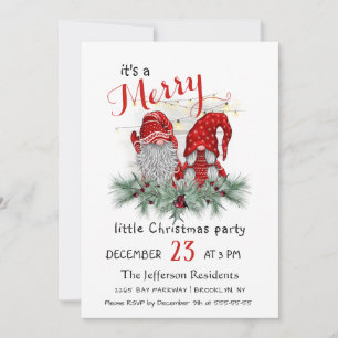 Invitation Cute Watercolor Red Gnomes Little Christmas Party
