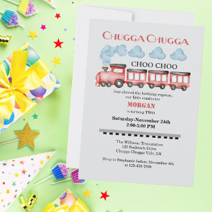 Invitation Cute Watercolor Red Train 2e anniversaire