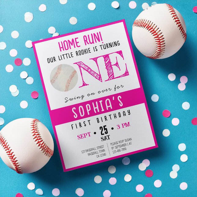 Invitation Cute Watercolor Rookie Baseball Girl 1er anniversa (Créateur téléchargé)