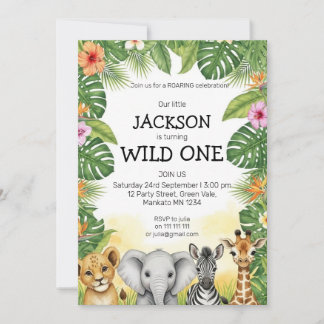 Invitation Cute Watercolor Safari Wild One Birthday