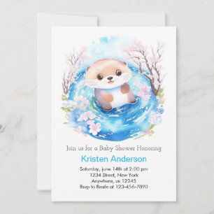 Invitation Cute Watercolor Wonderland Otter Boy Baby shower