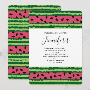 Invitation Cute Watermelon Motif rose et vert Anniversaire
