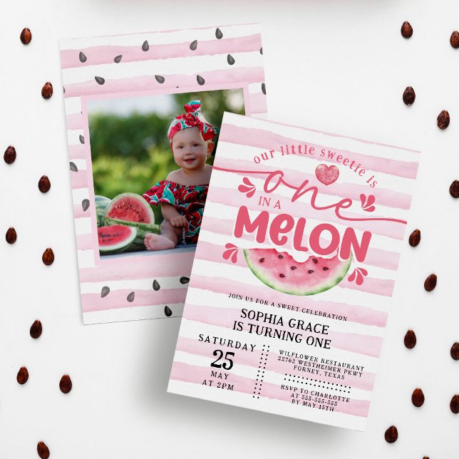 Invitation Cute Watermelon Rose Girl 1er anniversaire de fête (Créateur téléchargé)