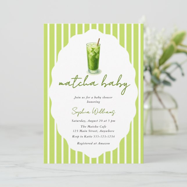 Invitation Cute Wavy Matcha Baby Green Modern Baby Shower (Debout devant)