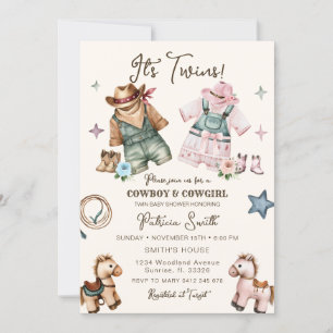 Invitation Cute Western Cowgirl et Cowboy Twin Baby shower