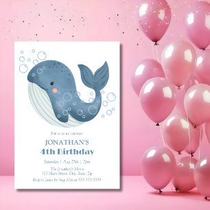 Invitation Cute Whale Blue Bubble Anniversaire de enfant