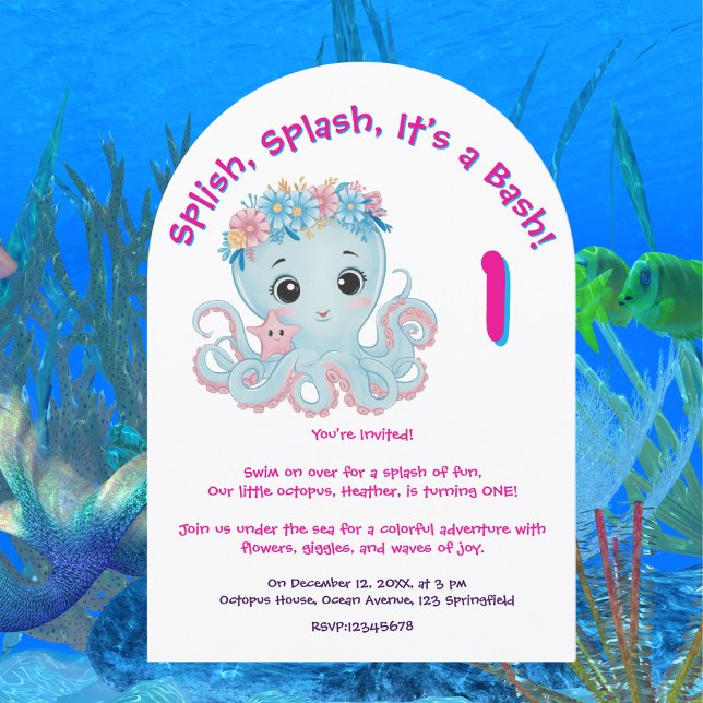 Invitation Cute Whimsical Floral Octopus Anniversaire de enfa (Créateur téléchargé)