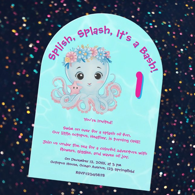 Invitation Cute Whimsical Floral Octopus Anniversaire de enfa (Créateur téléchargé)