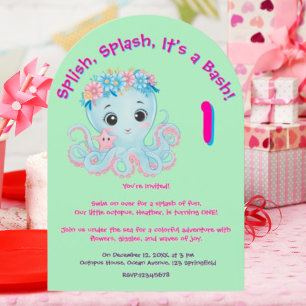 Invitation Cute Whimsical Floral Octopus Anniversaire de enfa