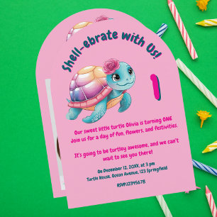 Invitation Cute Whimsical Floral Tortue Anniversaire de enfan
