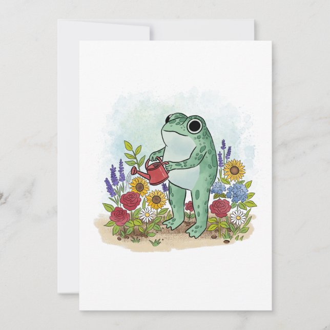 Invitation Cute Whimsical Frog In Flower Garden Illustration (Devant)