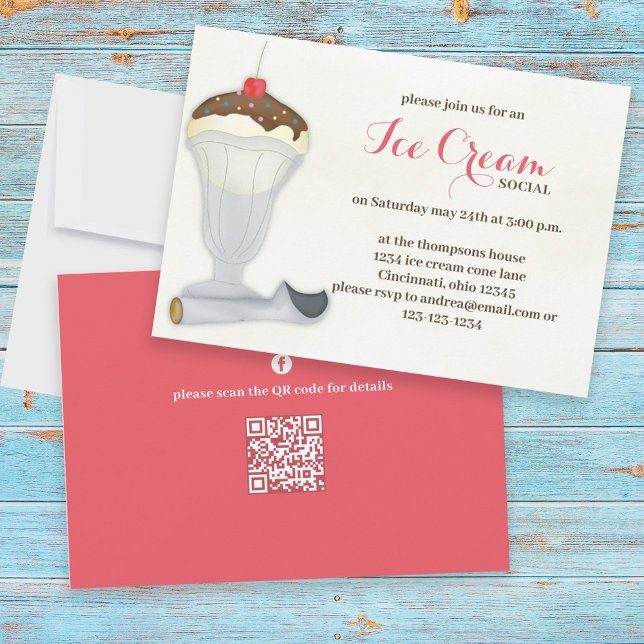 Invitation Cute Whimsical Glace Cream Social Aquarelle QR Cod (Créateur téléchargé)