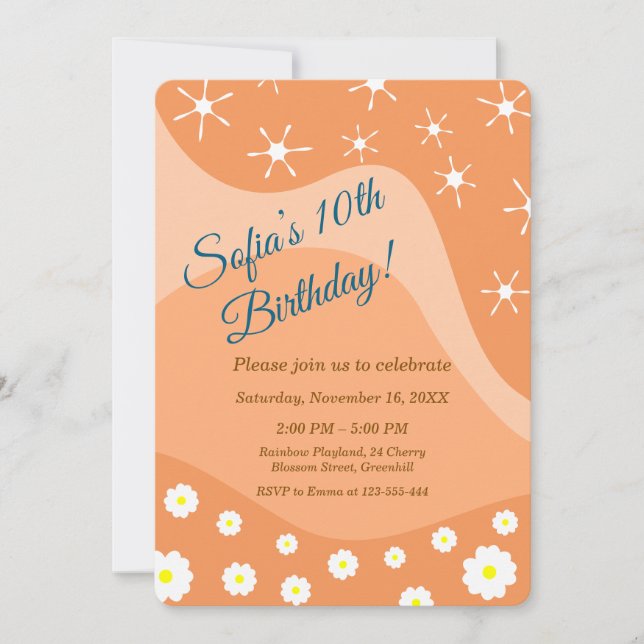 Invitation Cute white flowers Birthday Party (Devant)