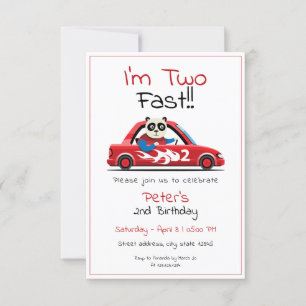 Invitation Cute White Race Car Panda Deux Fast 2e Anniversair