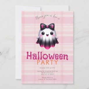 Invitation Cute White Rose Black Crânes fantômes Halloween Pa