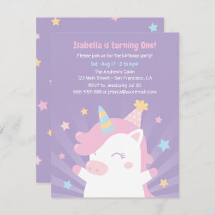 Invitation Cute White Unicorn Et Étoiles Filles Fête Annivers