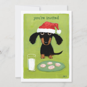 Invitation Cute Wiener Chien Père Noël Christmas Party Invita