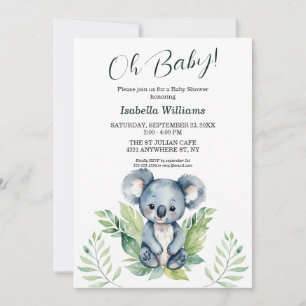 Invitation Cute Wild Koala Baby shower neutre de genre
