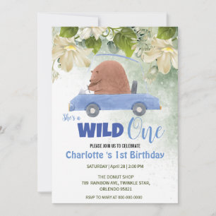 Invitation Cute Wild One Bear Animaux Voiture 1er anniversair