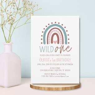 Invitation Cute Wild ONE Boho Rainbow Rose Girl Anniversaire 