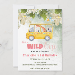 Invitation Cute Wild One école de safari Bus 1er Birthday flo