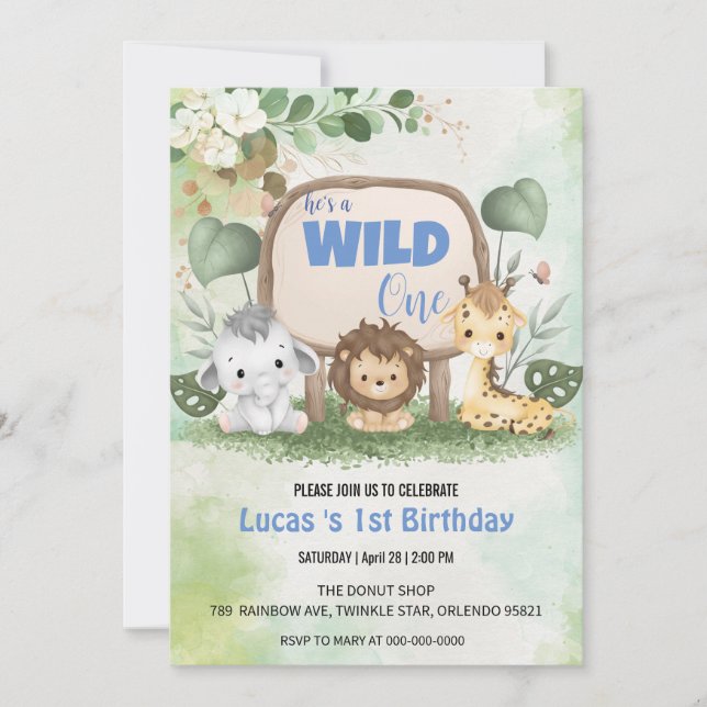 Invitation Cute Wild One jungle Animal 1er anniversaire fête (Devant)