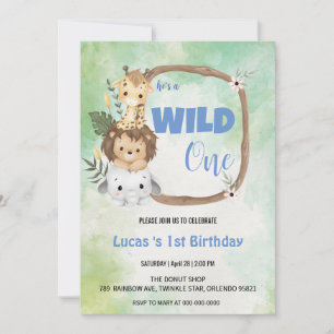 Invitation Cute Wild One jungle Animal 1er anniversaire fête