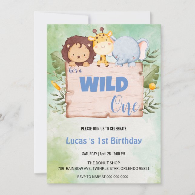 Invitation Cute Wild One jungle Animal 1er anniversaire fête (Devant)