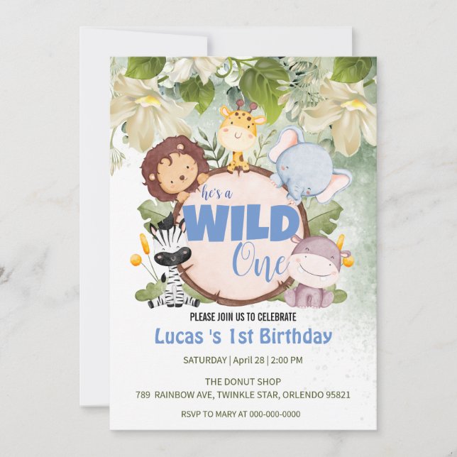 Invitation Cute Wild One jungle Animal 1er anniversaire fête (Devant)