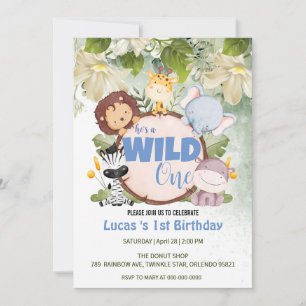 Invitation Cute Wild One jungle Animal 1er anniversaire fête