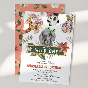 Invitation Cute Wild One Jungle Girls 1er anniversaire fête