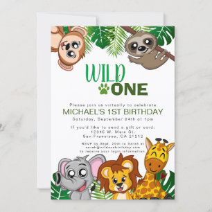 Invitation Cute Wild One Jungle Safari virtuel premier annive