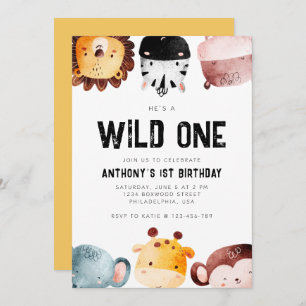 Invitation Cute Wild One Safari Animaux Garçon premier annive