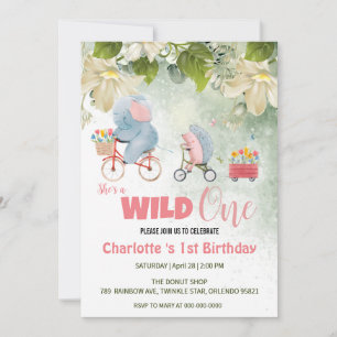 Invitation Cute Wild One Safari Animaux vélo 1er Anniversaire