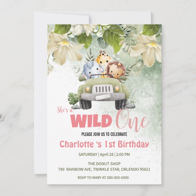 Invitation Cute Wild One safari bébé bébé bébé 1er anniversai (Devant)
