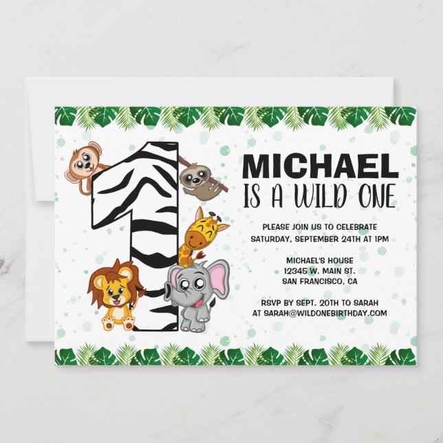 Invitation Cute Wild One Safari Jungle Animaux 1er Anniversai (Devant)