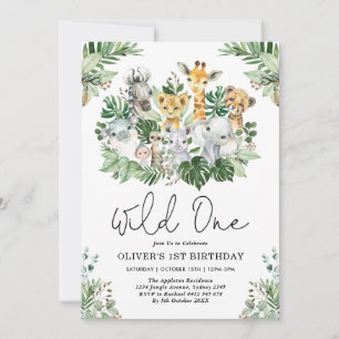 Invitation Cute Wild Un 1er Anniversaire Jungle Safari Animau
