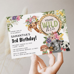 Invitation Cute Wild, Young & Three Jungle 3e fête d'annivers