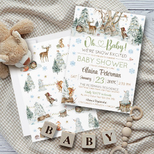 Invitation Cute Winter Woodland Animaux Baby shower Flocon de
