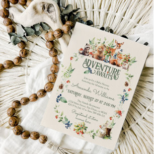Invitation Cute Woodland Animal Adventure Baby shower neutre