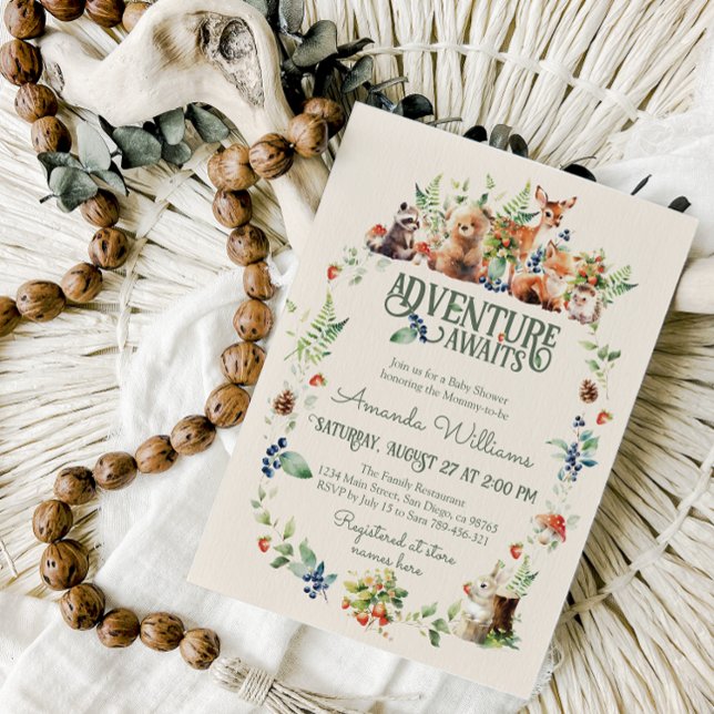 Invitation Cute Woodland Animal Adventure Baby shower neutre (Créateur téléchargé)