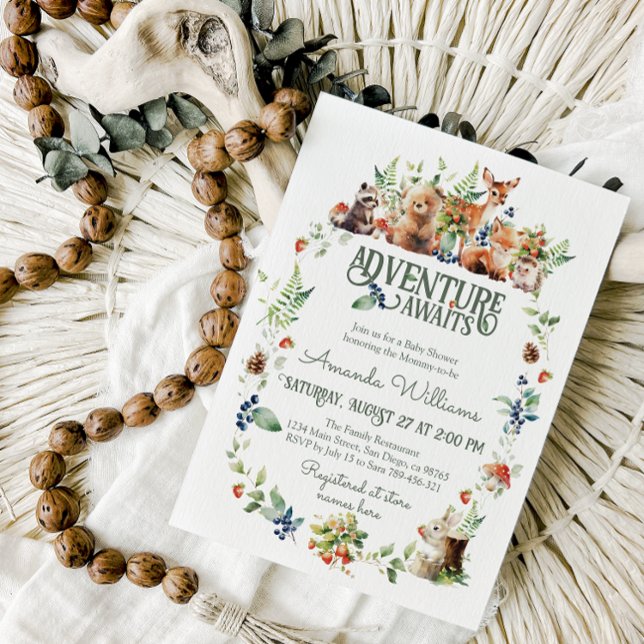 Invitation Cute Woodland Animal Adventure Baby shower neutre (Créateur téléchargé)
