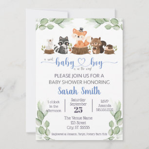 Invitation Cute Woodland Animal Baby Boy Douche garçon