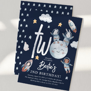 Invitation Cute Woodland Animal Space 2e anniversaire