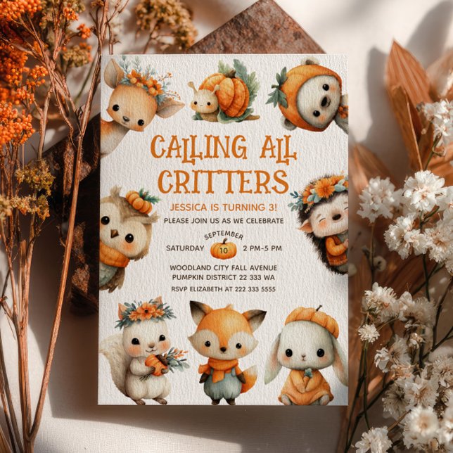 Invitation Cute Woodland Animals Autumn Fall Kids' Birthday (Créateur téléchargé)