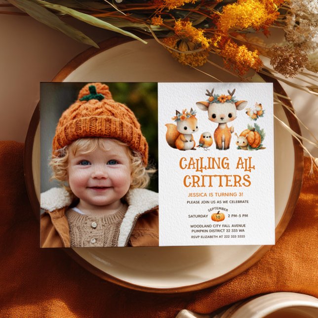 Invitation Cute Woodland Animals Autumn Kids' Birthday Photo (Créateur téléchargé)